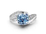 White gold Fancy Blue Cushion Cut Diamond Solitaire Ring with Prong Setting and Twisted Pavé Band_18