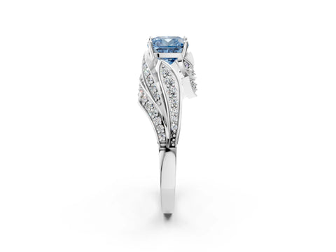 White gold Fancy Blue Cushion Cut Diamond Solitaire Ring with Prong Setting and Twisted Pavé Band_2
