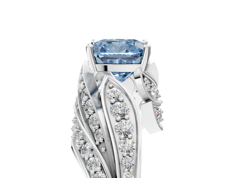 White gold Fancy Blue Cushion Cut Diamond Solitaire Ring with Prong Setting and Twisted Pavé Band_5