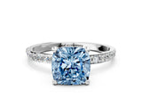 White gold Fancy Blue Cushion Cut Diamond Solitaire Ring with Round  Pavé Band and Prong Setting_138