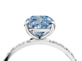 White gold Fancy Blue Cushion Cut Diamond Solitaire Ring with Round  Pavé Band and Prong Setting_141