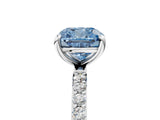White gold Fancy Blue Cushion Cut Diamond Solitaire Ring with Round  Pavé Band and Prong Setting_142