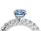 White gold Fancy Blue Cushion Cut Diamond Solitaire Ring with Shared Prong Pavé Band and Four-Prong Setting_62