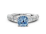 White gold Fancy Blue Cushion Cut Diamond Solitaire Ring with Shared Prong Pavé Band and Four-Prong Setting_70