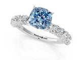 White gold Fancy Blue Cushion Cut Diamond Solitaire Ring with Shared Prong Pavé Band and Four-Prong Setting_71