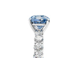 White gold Fancy Blue Cushion Cut Diamond Solitaire Ring with Shared Prong Pavé Band and Four-Prong Setting_75