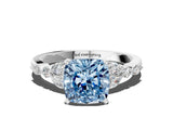 White gold Fancy Blue Cushion Cut Diamond Solitaire Ring with Side Stones and Four-Prong Setting_63