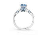 White gold Fancy Blue Cushion Cut Diamond Solitaire Ring with Side Stones and Four-Prong Setting_66