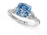 White gold Fancy Blue Cushion Cut Diamond Solitaire Ring with Side Stones and Four-Prong Setting_69