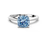 White gold Fancy Blue Cushion Cut Diamond Solitaire Ring with Six-Prong Setting and Classic Band_287