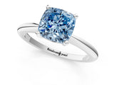 White gold Fancy Blue Cushion Cut Diamond Solitaire Ring with Six-Prong Setting and Classic Band_293