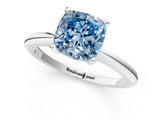 White gold Fancy Blue Cushion Cut Diamond Solitaire Ring with Six-Prong Setting and Classic Band_293