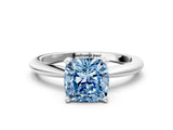 White gold Fancy Blue Cushion Cut Diamond Solitaire Ring with Six-Prong Setting and Classic Band_298