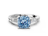 White gold Fancy Blue Cushion  Cut Diamond Solitaire Ring with Tapered Baguette Accents and Four-Prong Setting_79