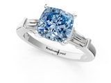 White gold Fancy Blue Cushion  Cut Diamond Solitaire Ring with Tapered Baguette Accents and Four-Prong Setting_80