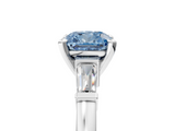 White gold Fancy Blue Cushion  Cut Diamond Solitaire Ring with Tapered Baguette Accents and Four-Prong Setting_84
