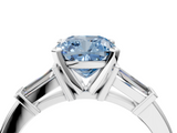 White gold Fancy Blue Cushion  Cut Diamond Solitaire Ring with Tapered Baguette Accents and Four-Prong Setting_86