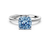 White gold Fancy Blue Cushion Cut Diamond Solitaire Ring with Thin Band and Prong Setting_21