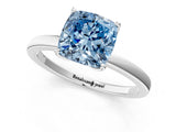 White gold Fancy Blue Cushion Cut Diamond Solitaire Ring with Thin Band and Prong Setting_22