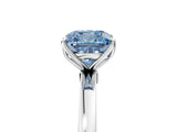 White gold Fancy Blue Cushion Cut Diamond Solitaire Ring with Thin Band and Prong Setting_26