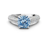 White gold Fancy Blue Cushion Cut Diamond Solitaire Ring with Three-Row Pavé Band and Four-Prong Setting_49