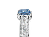 White gold Fancy Blue Cushion Cut Diamond Solitaire Ring with Three-Row Pavé Band and Four-Prong Setting_54