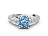 White gold Fancy Blue Cushion Cut Diamond Solitaire Ring with Three-Row Pavé Band and Four-Prong Setting_55