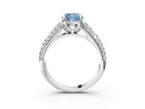 White gold Fancy Blue Cushion Cut Diamond Solitaire Ring with Three-Row Pavé Band and Four-Prong Setting_58