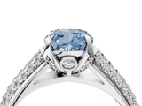 White gold Fancy Blue Cushion Cut Diamond Solitaire Ring with Three-Row Pavé Band and Four-Prong Setting_59