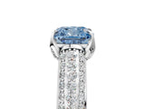 White gold Fancy Blue Cushion Cut Diamond Solitaire Ring with Three-Row Pavé Band and Four-Prong Setting_60