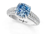 White gold Fancy Blue Cushion Cut Diamond Solitaire Ring with Three-Row Pavé Band and Four-Prong Setting_61
