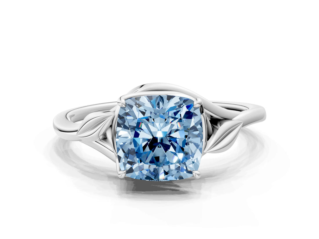 White gold Fancy Blue Cushion Cut Diamond Solitaire Ring with Twist Band and Four-Prong Setting_97