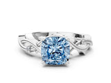 White gold Fancy Blue Cushion Cut Diamond Solitaire Ring with Twisted Band and Prong Setting_259