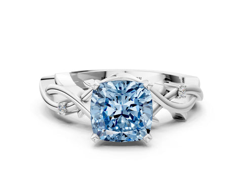 White gold Fancy Blue Cushion Cut Diamond Solitaire Ring with Twisted Band and Prong Setting_259