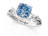 White gold Fancy Blue Cushion Cut Diamond Solitaire Ring with Twisted Band and Prong Setting_260