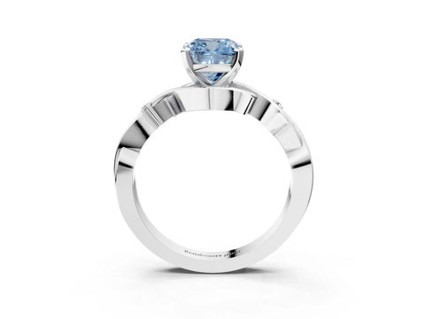 White gold Fancy Blue Cushion Cut Diamond Solitaire Ring with Twisted Band and Prong Setting_261