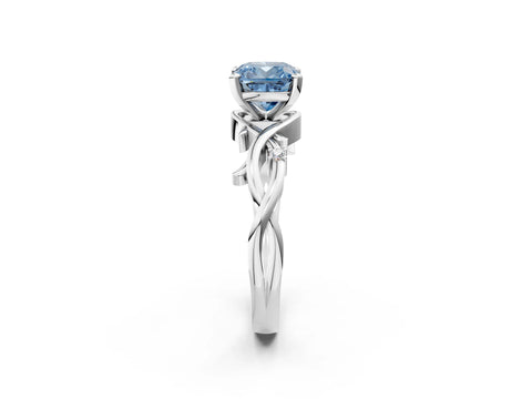 White gold Fancy Blue Cushion Cut Diamond Solitaire Ring with Twisted Band and Prong Setting_261