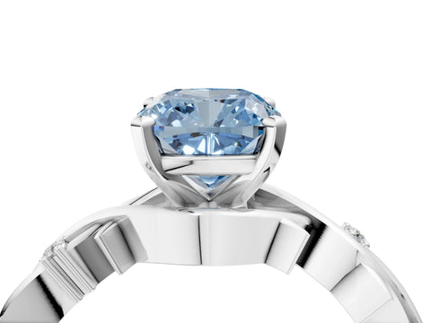 White gold Fancy Blue Cushion Cut Diamond Solitaire Ring with Twisted Band and Prong Setting_263