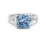 White gold Fancy Blue Cushion Cut Diamond Solitaire Twist Band Prong Setting Ring_131
