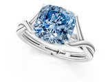 White gold Fancy Blue Cushion Cut Diamond Solitaire Twist Band Prong Setting Ring_133