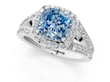White gold Fancy Blue Cushion Cut Diamond Split Shank Halo Ring with Four-Prong Setting_71