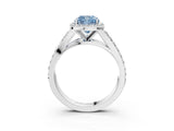 White gold Fancy Blue Cushion Cut Diamond Split Shank Halo Ring with Four-Prong Setting_73