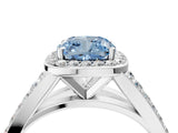 White gold Fancy Blue Cushion Cut Diamond Split Shank Halo Ring with Four-Prong Setting_74