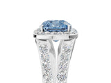 White gold Fancy Blue Cushion Cut Diamond Split Shank Halo Ring with Four-Prong Setting_75