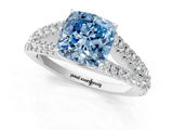 White gold Fancy Blue Cushion Cut Diamond Split Shank Pavé Engagement Ring with Four-Prong Setting_87