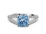 White gold Fancy Blue Cushion Cut Diamond Split Shank Pavé Engagement Ring with Four-Prong Setting_89