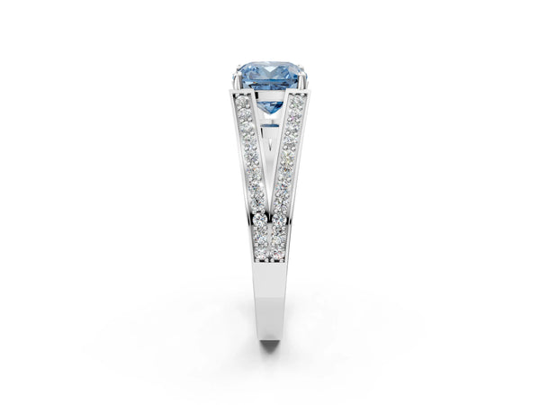 Platinum Cushion Cut Pave Split Shank Engagement Ring Setting for Fancy Blue Center