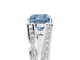 White gold Fancy Blue Cushion Cut Diamond Split Shank Ring with Pavé Band and Four-Prong Setting_49