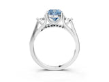 White gold Fancy Blue Cushion Cut Diamond Three-Stone Engagement Ring with Prong Setting and Pavé Band_3