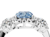 White gold Fancy Blue Cushion Cut Diamond Three-Stone Halo Ring with Prong Setting and Pavé Accents_4